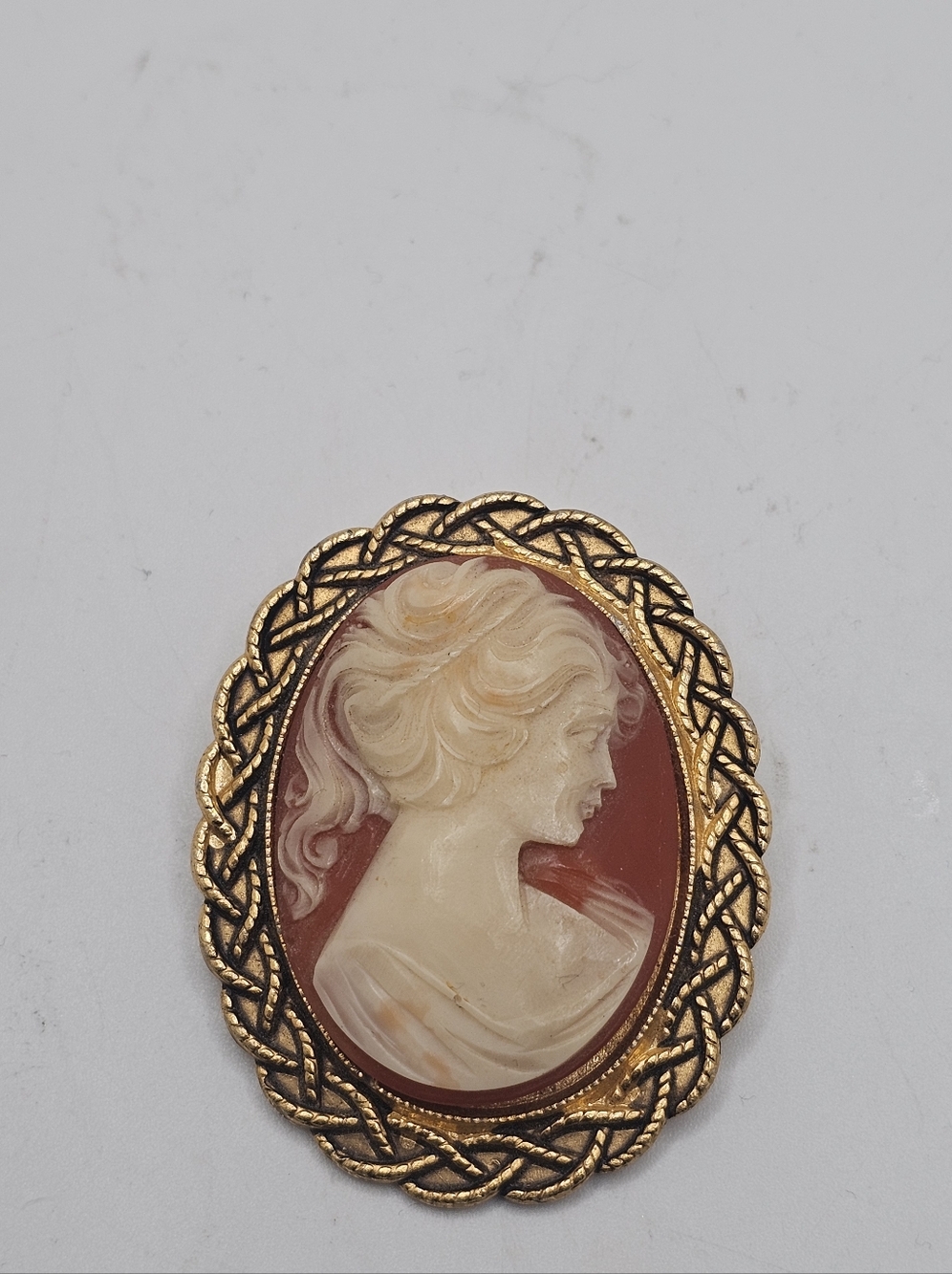Vintage Rose Pink Cameo Brooch 2"